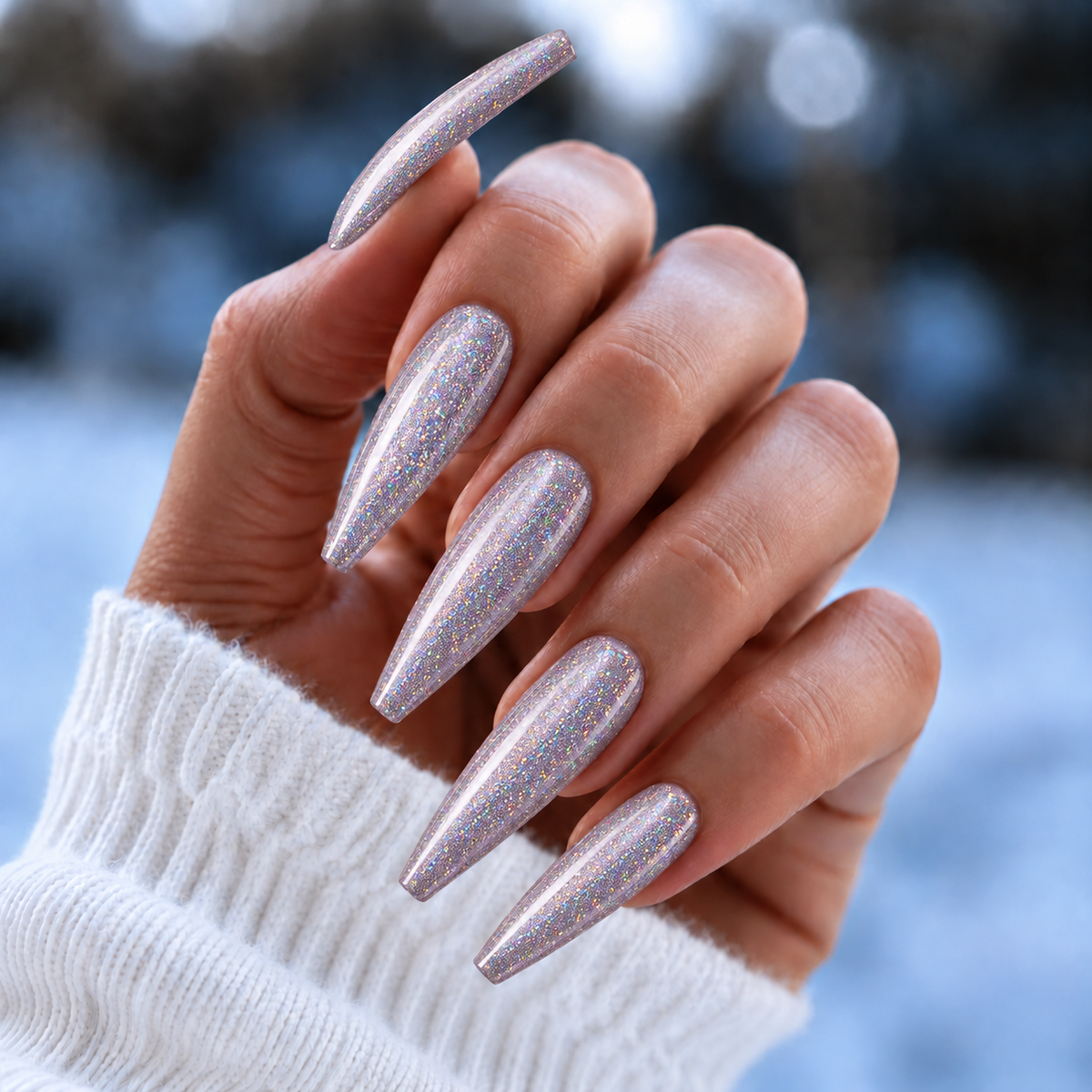 BEMI Glitter Crush nails in a color photo.