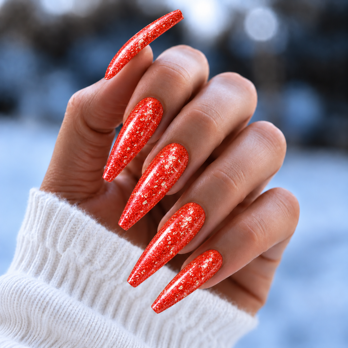 BEMI Metal Leaf Flamingo nails in a color photo.