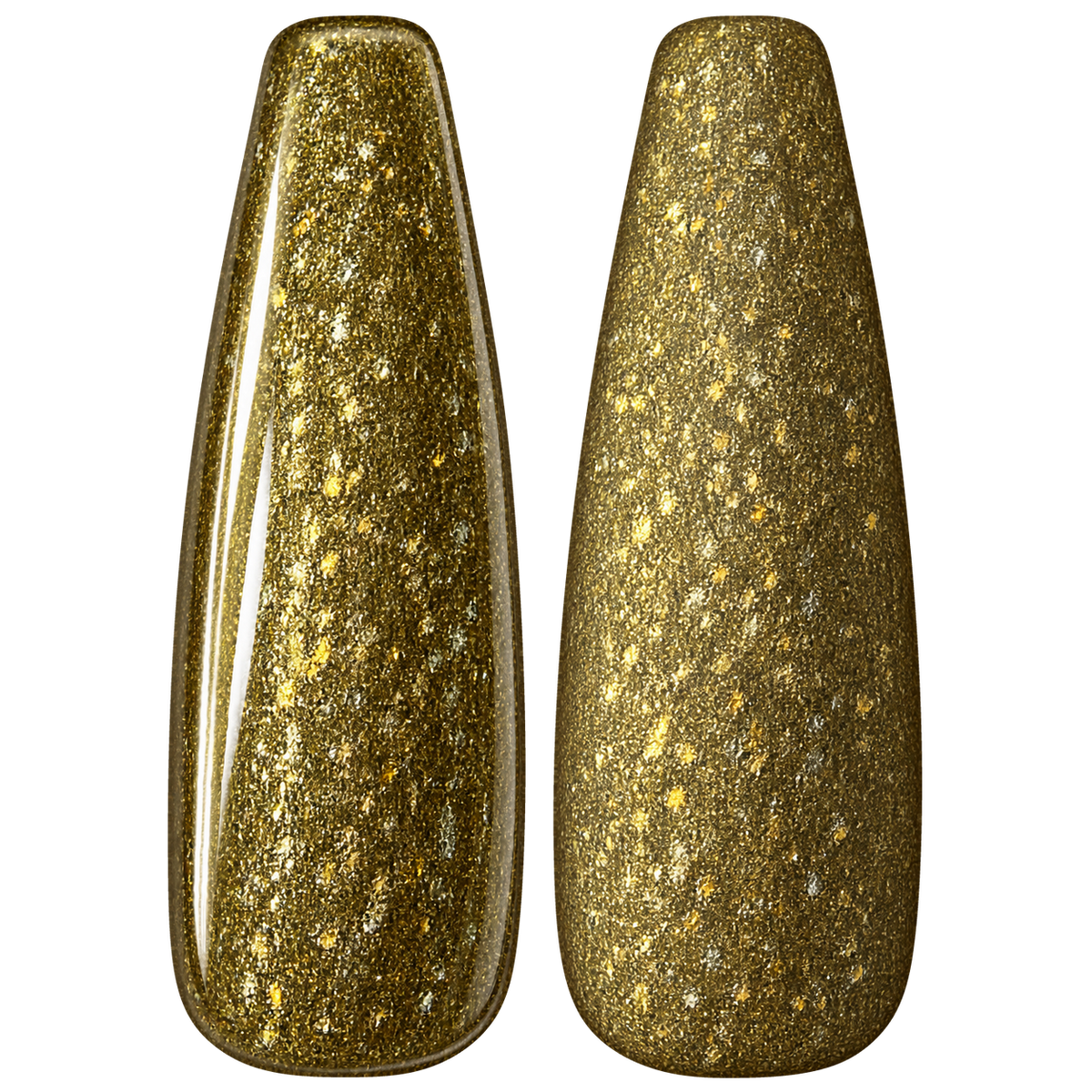 Glossy and matte Antique gold nail swatches for BEMI Metal Leaf Gold.
