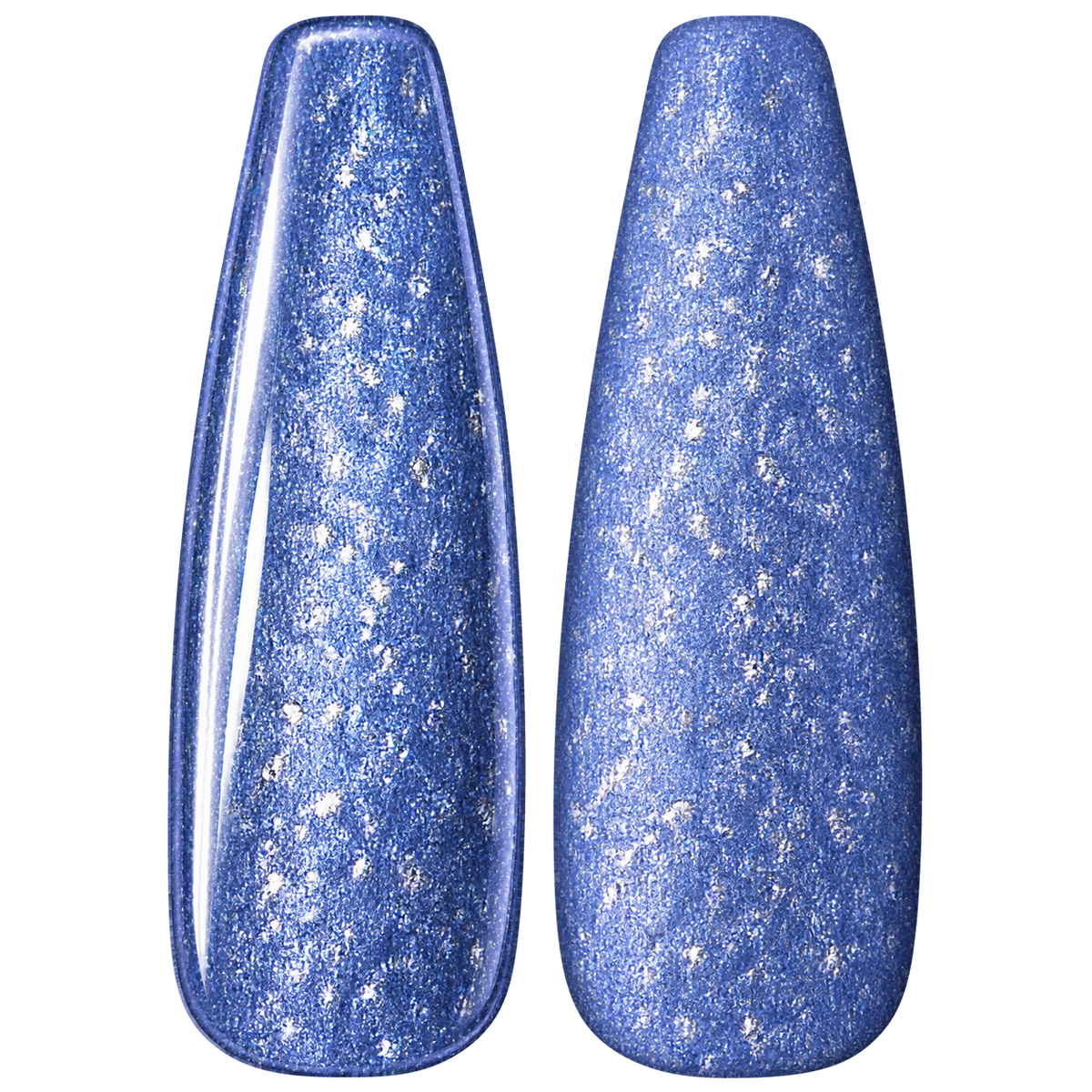 Glossy and matte Periwinkle blue nail swatches for BEMI Metal Leaf Neptune.