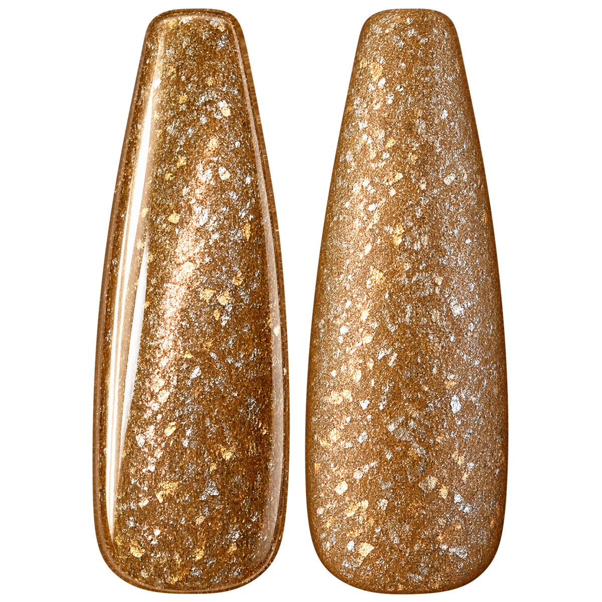 Glossy and matte Warm bronze gold nail swatches for BEMI Metal Leaf Silk.