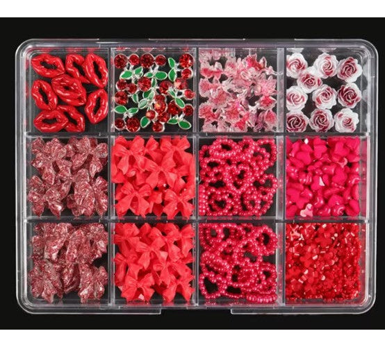 Coconoir Beauty Nail Charms Red & Pink Valentines 12pk nail art charms and embellishments