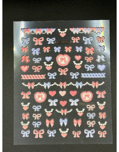 Coconoir Beauty Nail Decal 5D Pink & Blue Bows nail decal sheet