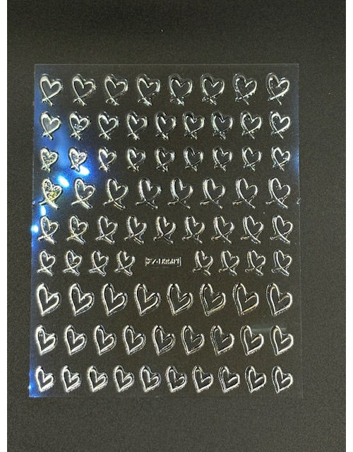 Coconoir Beauty Nail Decal 3D Heart Silver nail decal sheet