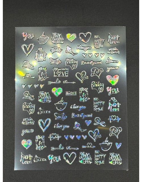 Coconoir Beauty Nail Decal Laser Heart Holo Silver nail decal sheet
