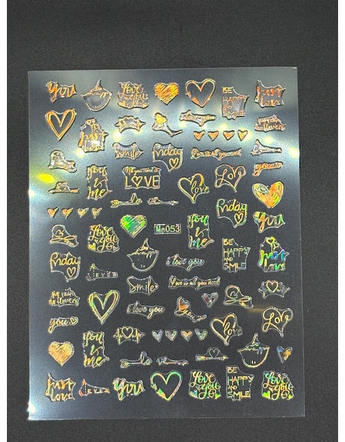 Coconoir Beauty Nail Decal Laser Heart Holo Gold nail decal sheet