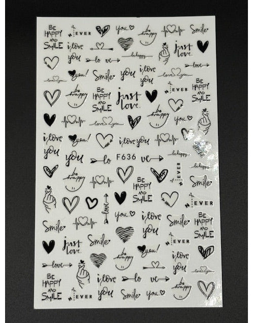 Coconoir Beauty Nail Decal Valentines Black #1 nail decal sheet