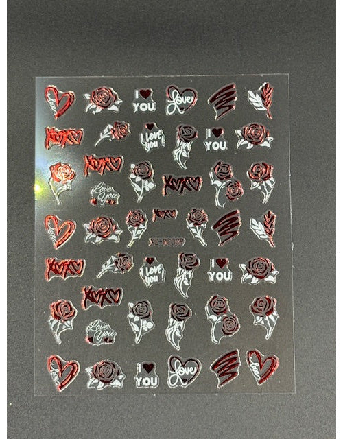 Coconoir Beauty Nail Decal Valentines Red/White 4 2pk nail decal sheet