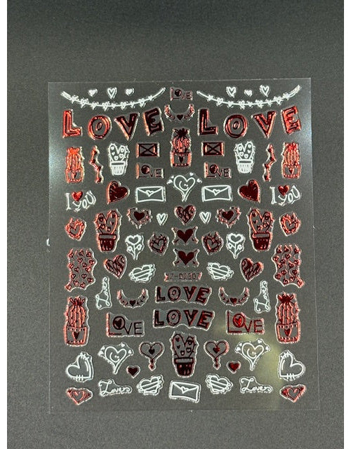 Coconoir Beauty Nail Decal Valentines Red/White 6 2pk nail decal sheet