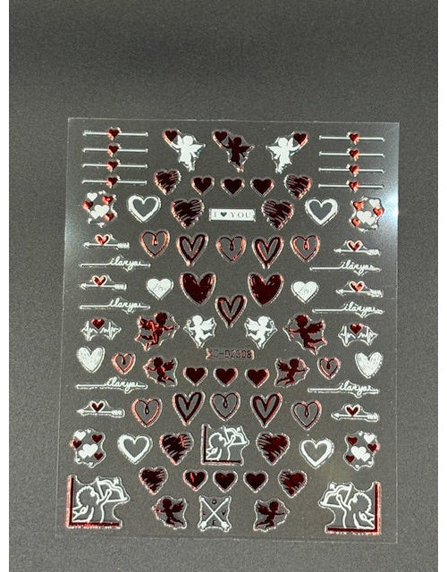 Coconoir Beauty Nail Decal Valentines Red/White 6 2pk nail decal sheet 2