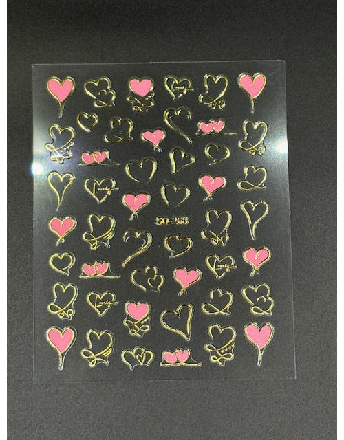 Coconoir Beauty Nail Decal 3D Swirl Hearts Pink/Gold nail decal sheet
