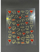 Coconoir Beauty Nail Decal 3D Swirl Hearts Red/Gold nail decal sheet