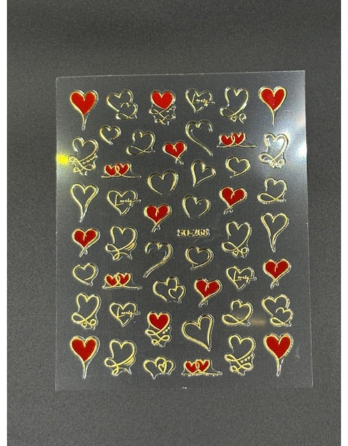 Coconoir Beauty Nail Decal 3D Swirl Hearts Red/Gold nail decal sheet