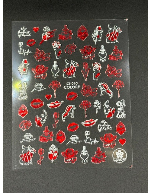 Coconoir Beauty Nail Decal Valentines Red #1 nail decal sheet