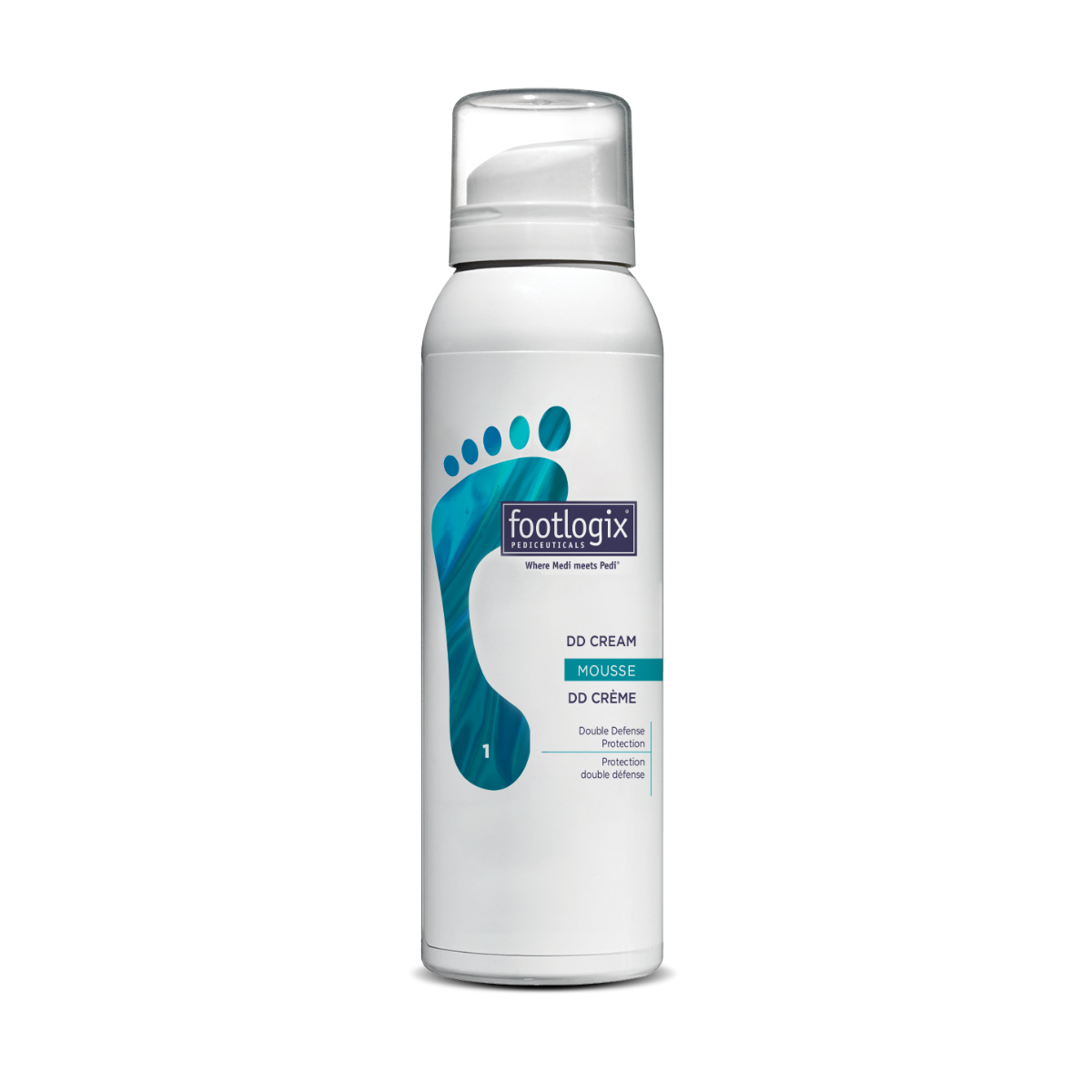 Footlogix DD Cream Mousse bottle with its front label facing forward.