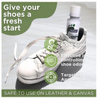 Footlogix Fresh Steps graphic showing a white sneaker beside a spray bottle.