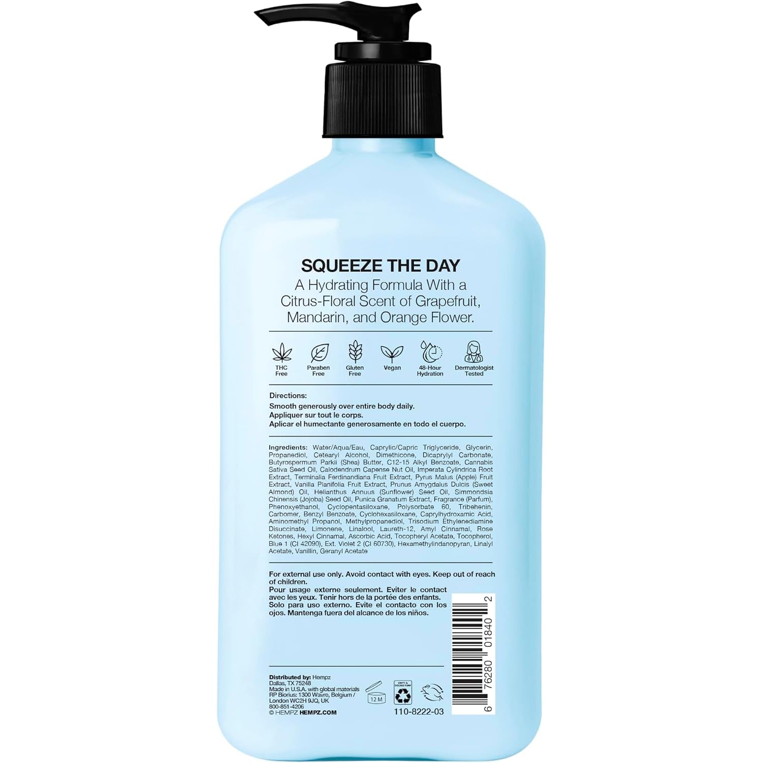 Hempz Triple Moisture 17oz body moisturizer rear bottle label