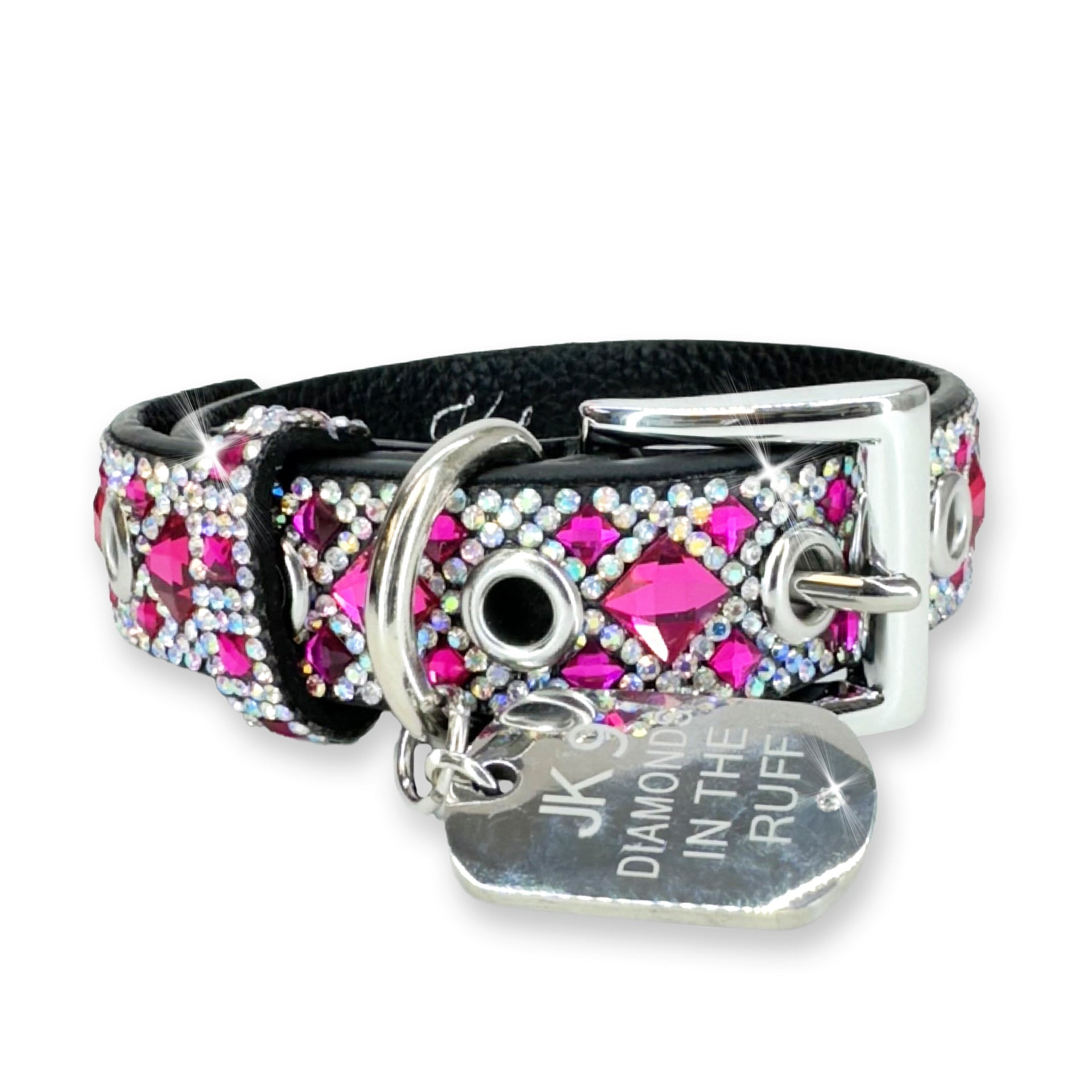 Jacqueline Kent Chocolat Rosé Pink Silver Small crystal dog collar