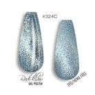 Two nail polish swatches on a white background, labeled #324C, showing a light icy blue glitter gel polish. Text at the bottom reads 'Root Claw GEL POLISH' and 'TPD/HEMA FREE'.