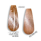 Two nail swatches showing a glittery nude-rose gel polish shade labeled #845C, with the text 'Root-Claw Gel Polish' and 'TPC/HEMA FREE' on a white background.