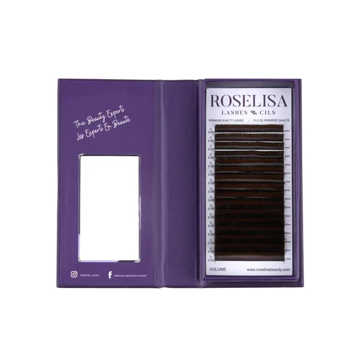 Roselisa brown 0.05 C-curl mixed volume lash tray open front view