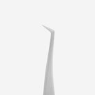 Close-up of the narrow curved tips of Staleks Volume Crane eyelash tweezers.